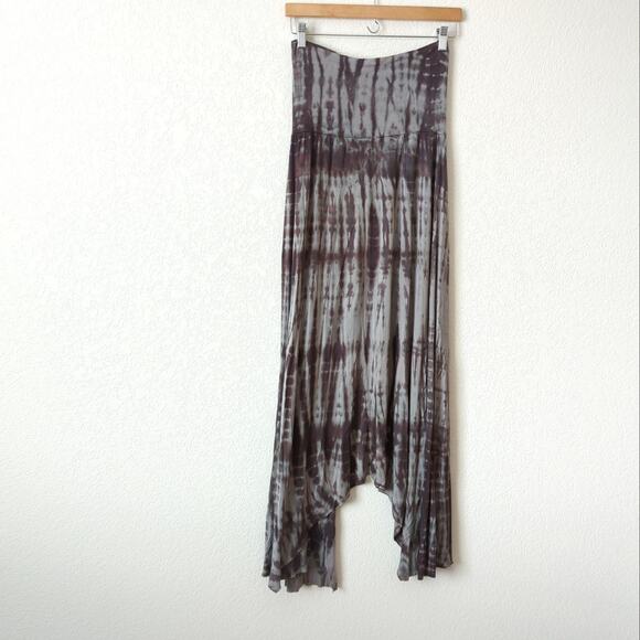 T Party Womens Boho Tie Dye Skirt Medium Modal Soft Festival Gray Blue Midi Maxi - Picture 3 of 7